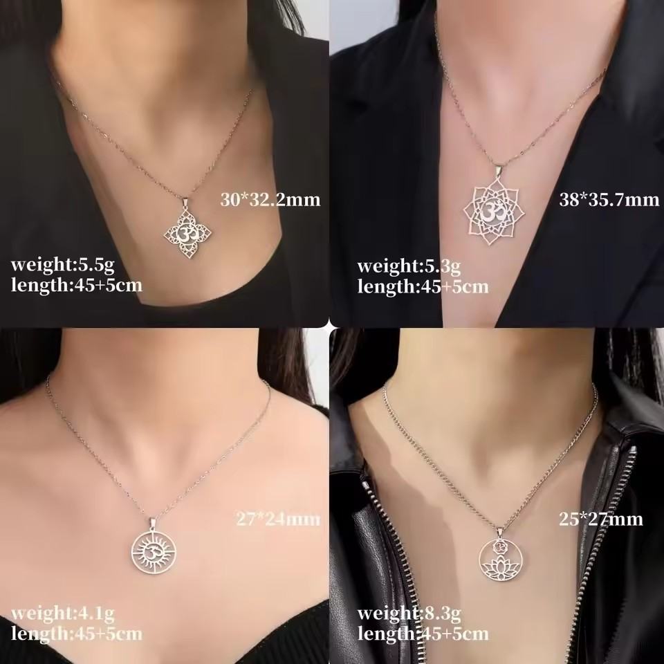 Lotus Yoga Pendant Necklace Titanium Steel Women's