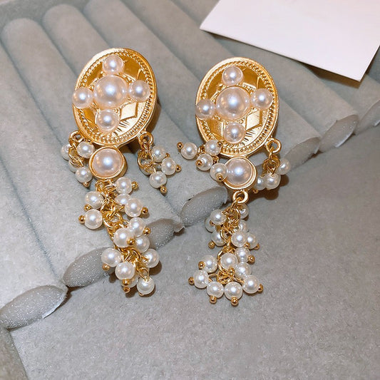 Retro Geometric Floral Drop Earrings - Silver Needle, Light Luxury Vintage Style, Wholesale Fashion Ear Jewelry For Women