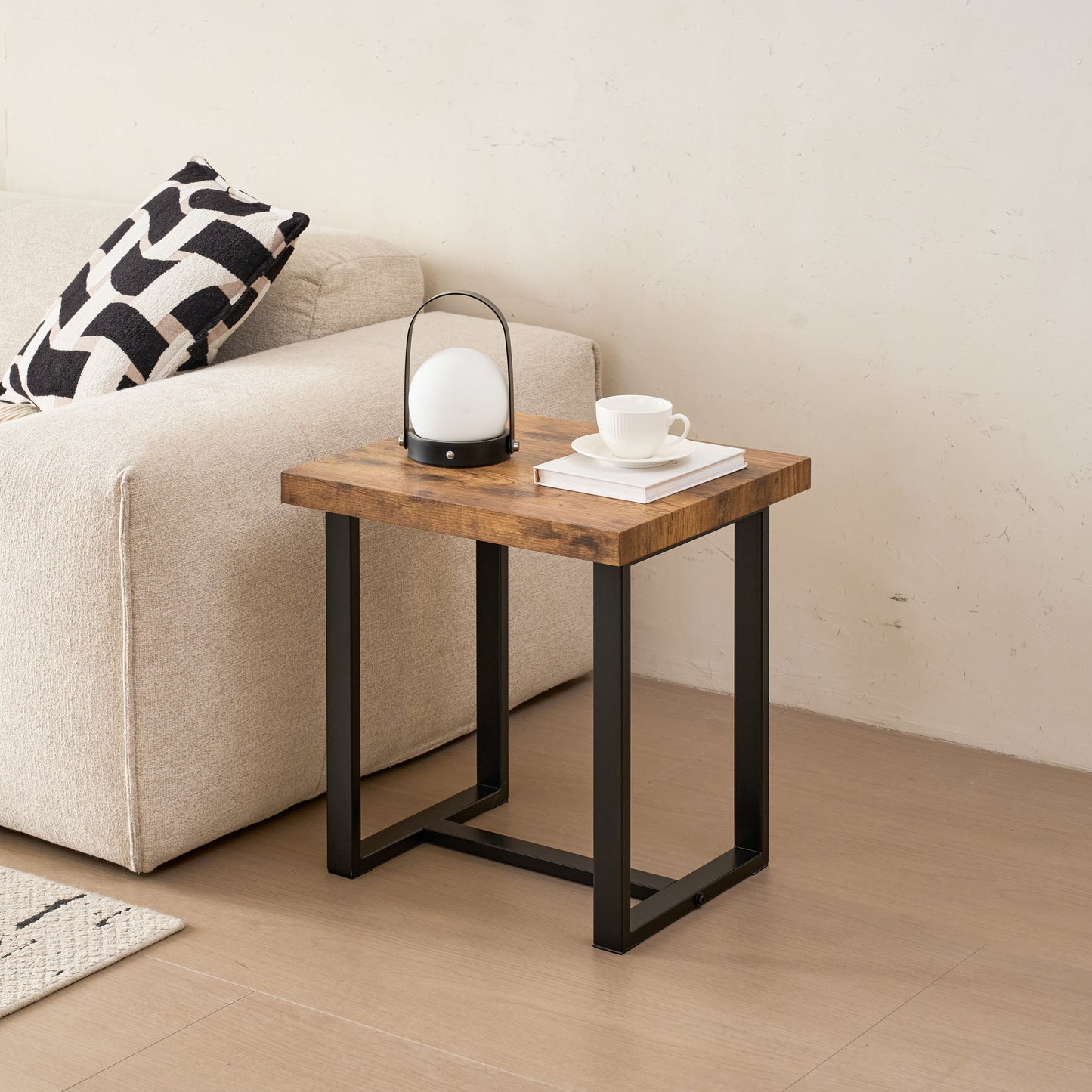 2 Pieces Small Tea Table,Walnut Night Stand,MDF SideTable,  Sofa Table With Metal Leg