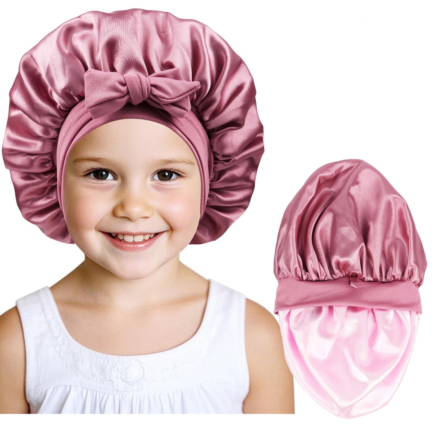 Childrens Elastic Streamer Double-Layer Bow Baby Bath Cap