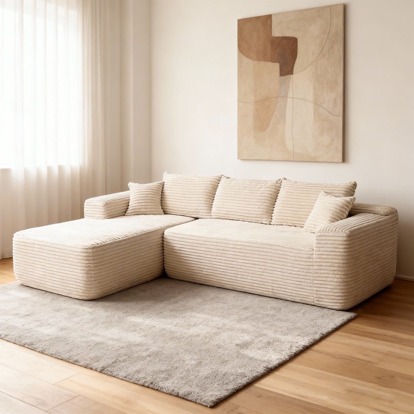 YM3116250005811& YM3116250006111 Combination Products Are Not Sold Sep-L Shape Modular Sectional Couch Spacious Comfortable 2 Seater Sofa With Pillows For Living Room Office No Assembly Required Beig