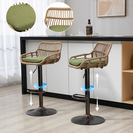 Modern Swivel Bar Stools Set Of 2 Adjustable Counter Height Chairs With Footrest For Kitchen, Dining Room  Green