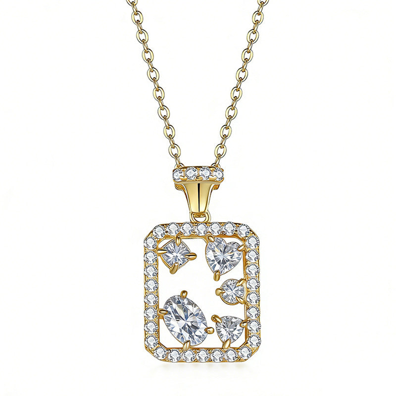 S925 Sterling Silver Geometric Rectangle Moissanite Necklace 45cm Mixed Cut D Color VVS1 GRA Certified Platinum Gold Plated Gift Box