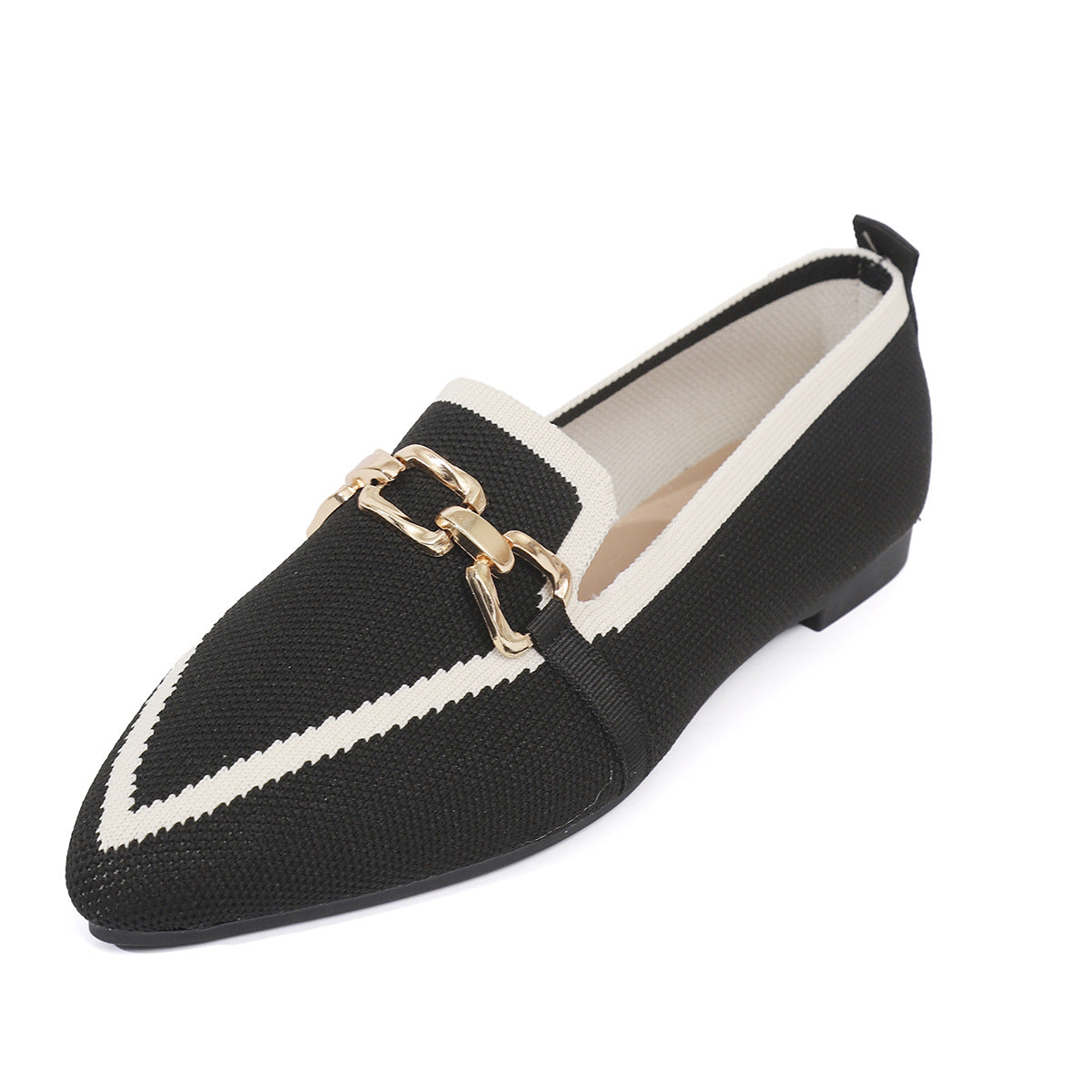 Foreign Trade Flat-soled Chain-buckle Pumps Pointed-toe Soft-soled Loafers For Outdoor Wear