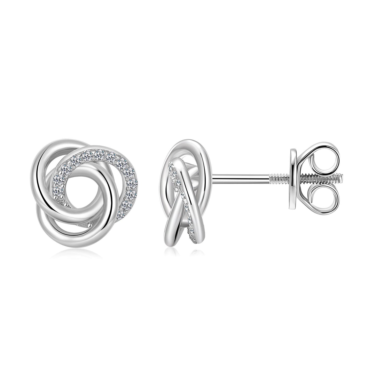 S925 Sterling Silver Love Knot Stud Earrings, Pear Cut D-VVS1 Moissanite, Platinum Plated 1.9g Minimalist Jewelry With Gift Box Set