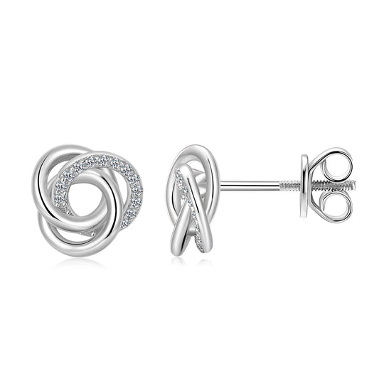 S925 Sterling Silver Love Knot Stud Earrings, Pear Cut D-VVS1 Moissanite, Platinum Plated 1.9g Minimalist Jewelry With Gift Box Set