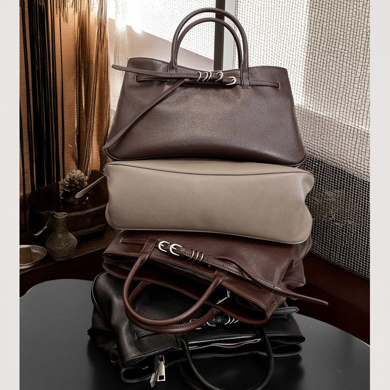 First-layer Vegetable-tanned Leather Bag Korean-style Minimalist Commuter Handbag