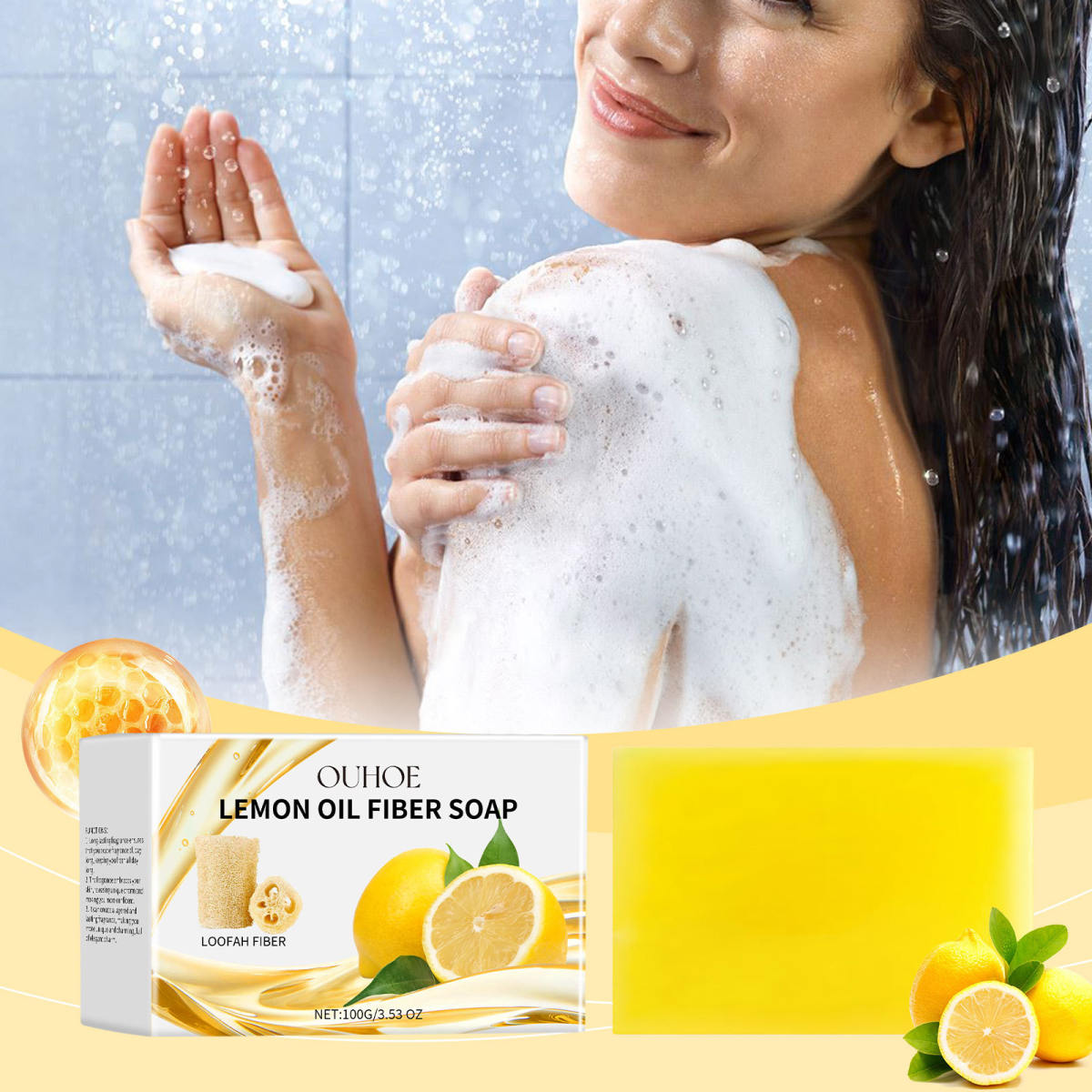 Honey Lemon Oil Fiber Gentle Cleansing Soft Body Skin Refreshing Care Lubricating Soap