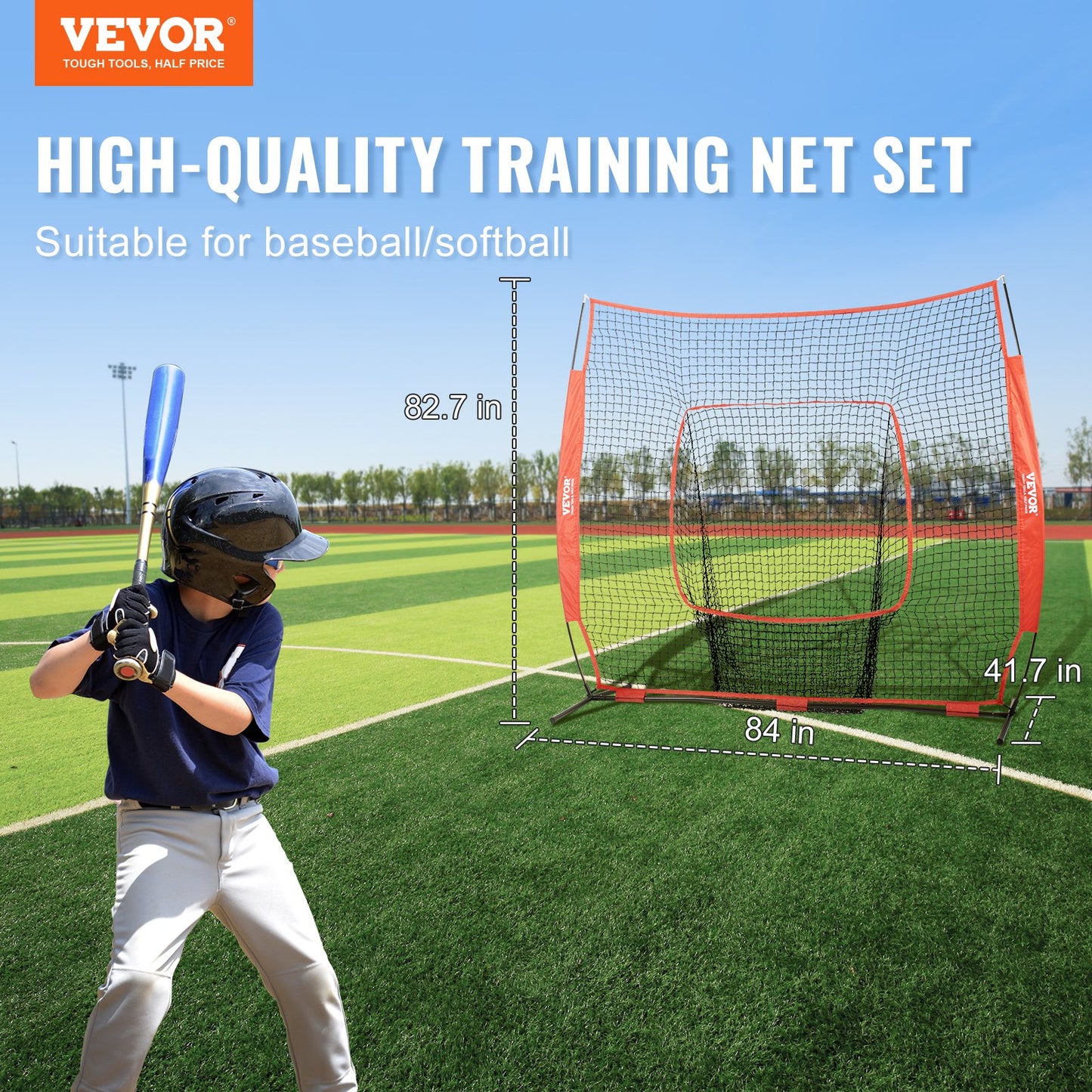 7x7 Ft Baseball Softball Practice Net, Portable Baseball Training Net For Hitting Batting Catching Pitching, Backstop Baseball Equipment Training Aids With Carry Bag And Strike Zone