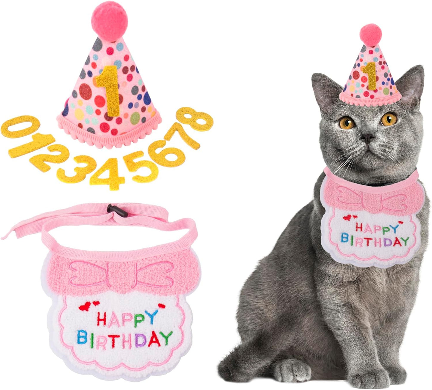 Cat Birthday Party Supplies, Blue Cat Kitten Birthday Bandana With Number Hat, Cat Birthday Decorations Banner Boy, Pet Birthday Outfits For Cats Kitten Apparel Decorations