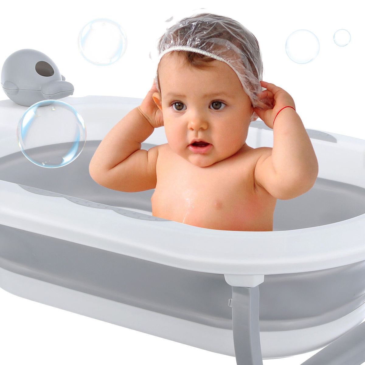 Foldable Baby Bath Tub Ergonomic With Temperature & Cushion Bath Pad And Bath Net