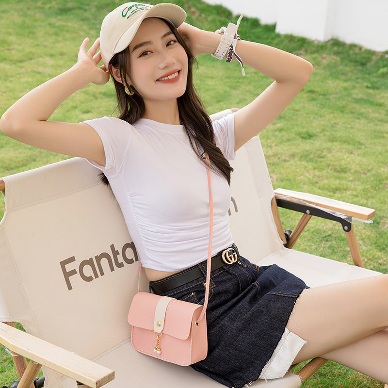 Casual Daily Small Shoulder Bag, Ladies Color Block Phone Crossbody Bag, Elegant Pearl Decor Mini Handbag