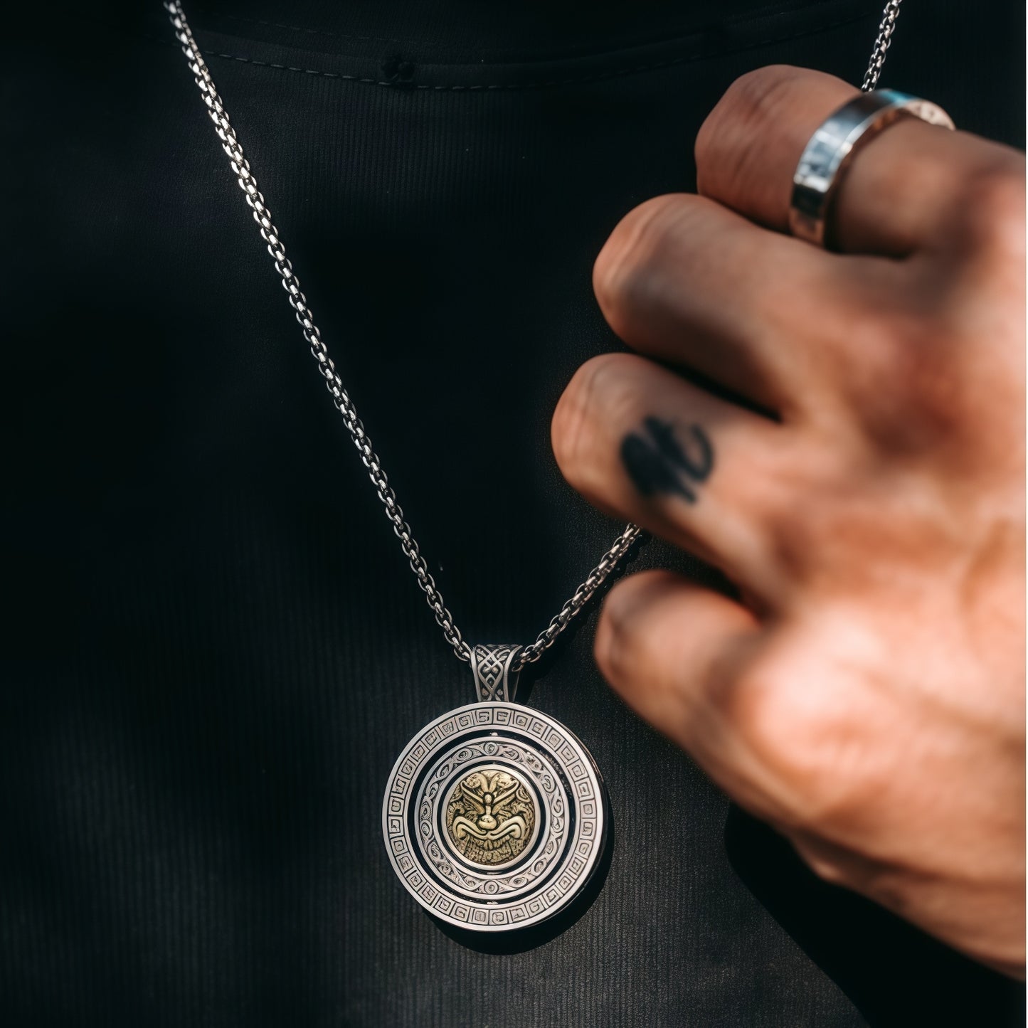 Vintage Rotatable Lion Spinner Necklace, Copper Silver Plated Traditional Oriental Amulet Pendant Gift For Men