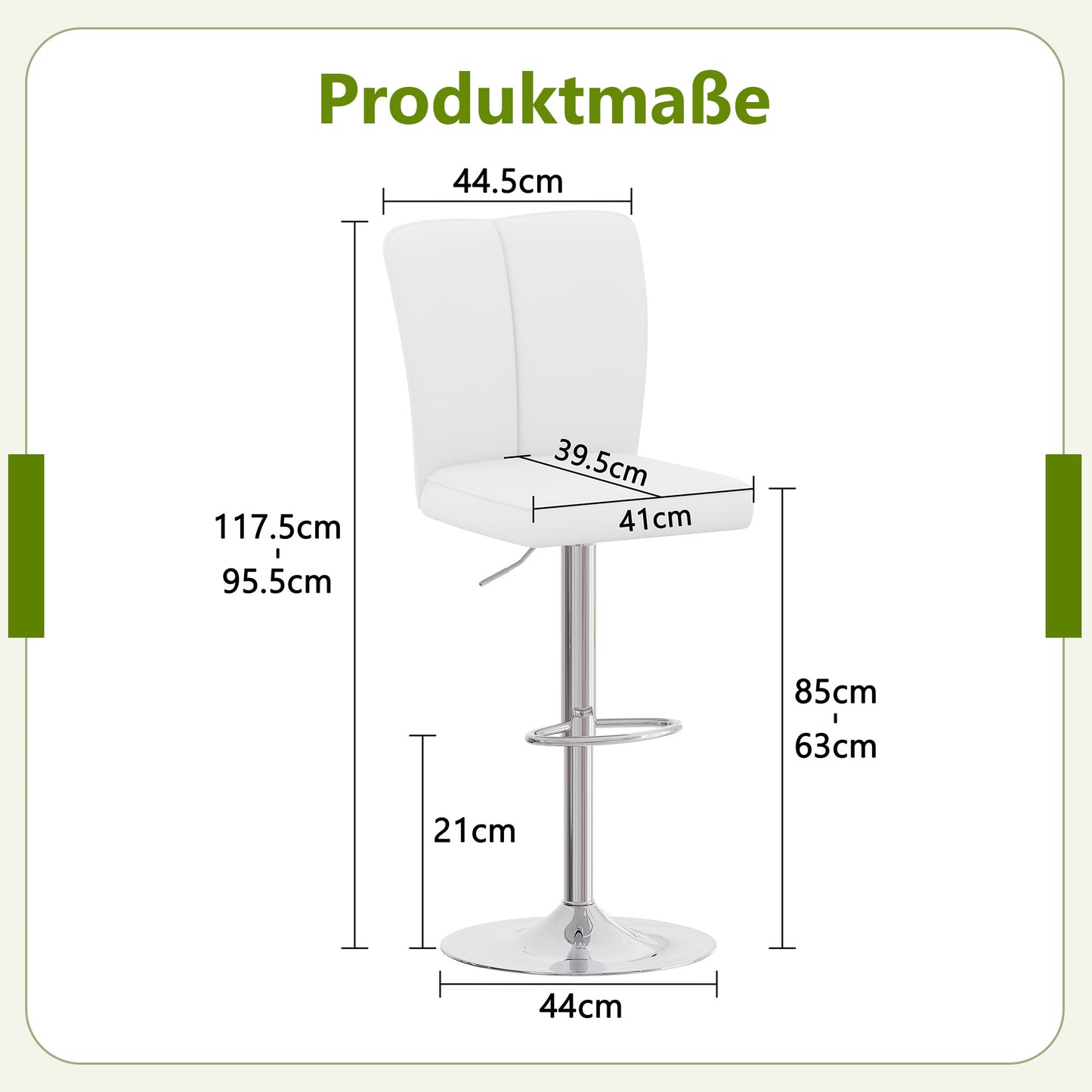 Height-adjustable Bar Stool In A Set Of 2, Can Be Rotated 360 . Luxurious Bar Stool In Silver And White Design Made Of Water-repellent PU Leather, Suitable For Kitchen Islands. Various Colors Availabl