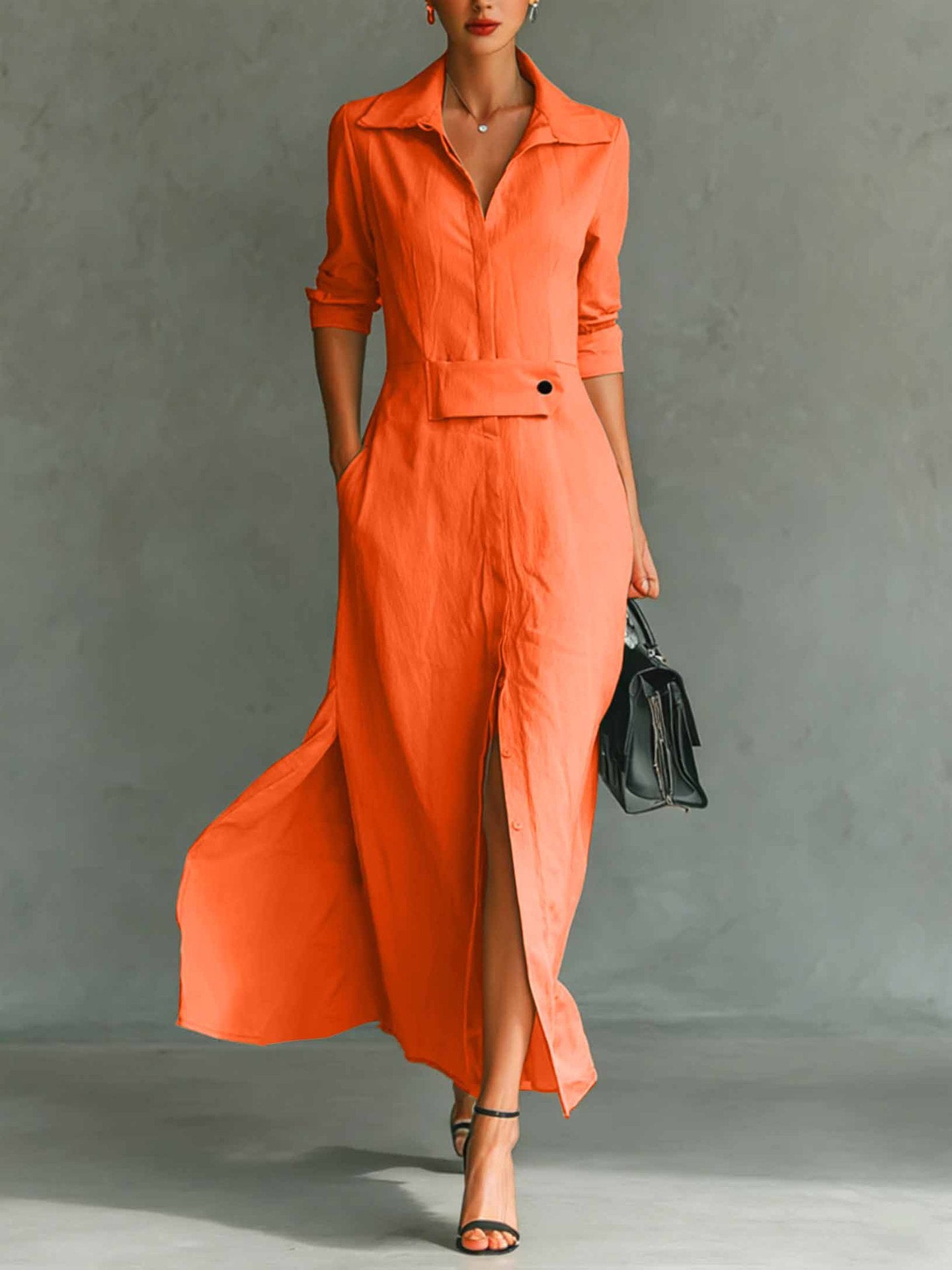 Best-selling Casual And Elegant Slit-front Shirt Dress