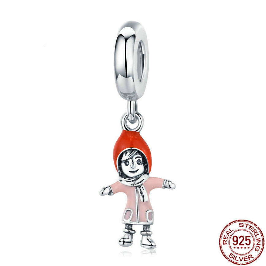 Ski Boy Girl S925 Sterling Silver Pendant DIY Ornament Accessories