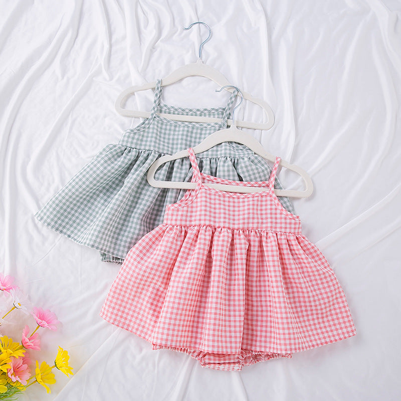 Korean Style Baby Sling Romper Fashionable Plaid Dress Princess Dress