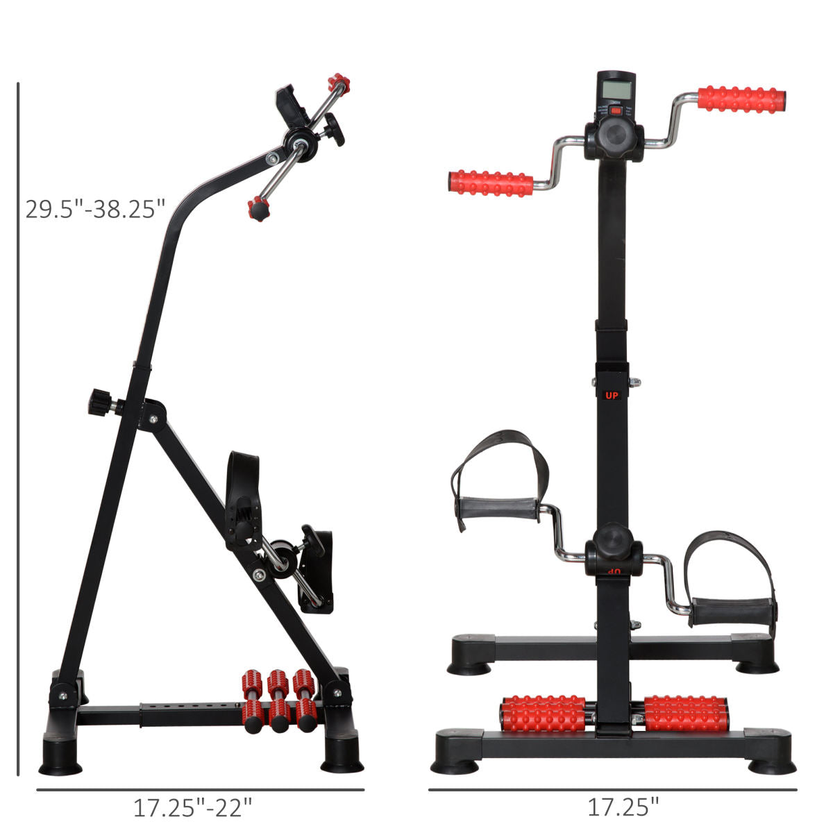 Pedal Exerciser, Hand Arm Knee and Leg Exercise Machine for Seniors, Height-adjustable, with LCD Display and Foot Massage Roller