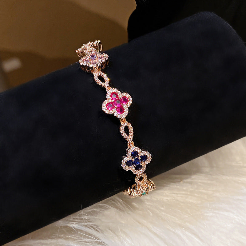 French Style Flower Clasp Cubic Zircon Bracelet Premium Elegant Bangle Dainty Floral Buckle Fashion Jewelry