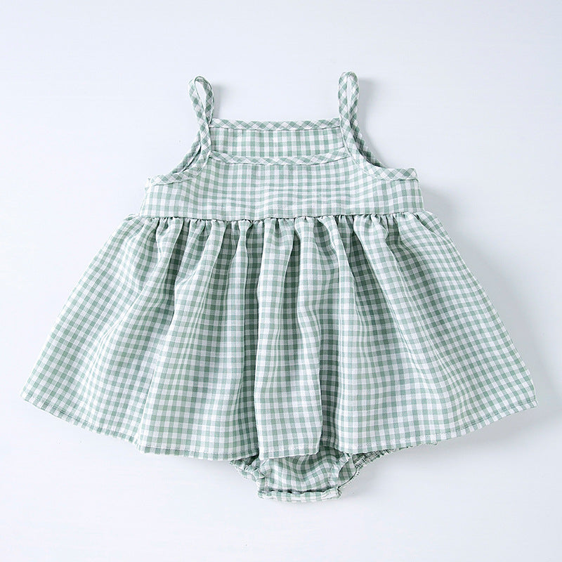 Korean Style Baby Sling Romper Fashionable Plaid Dress Princess Dress