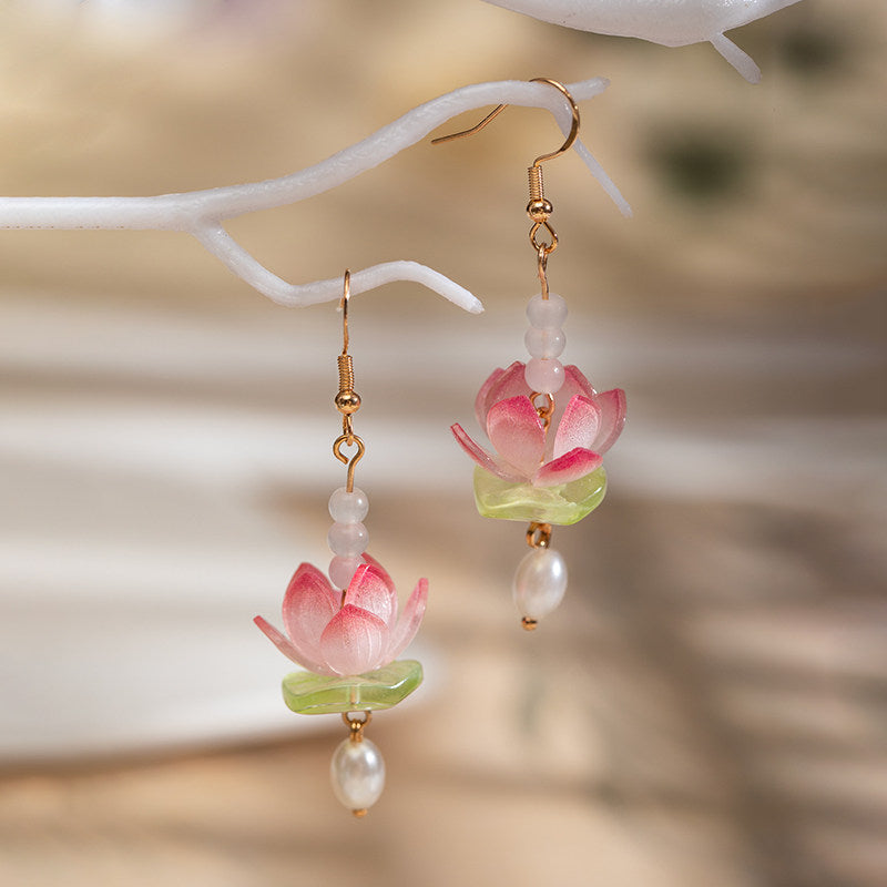 Tassel Lotus Flower Earrings Heat-shrink Accessories