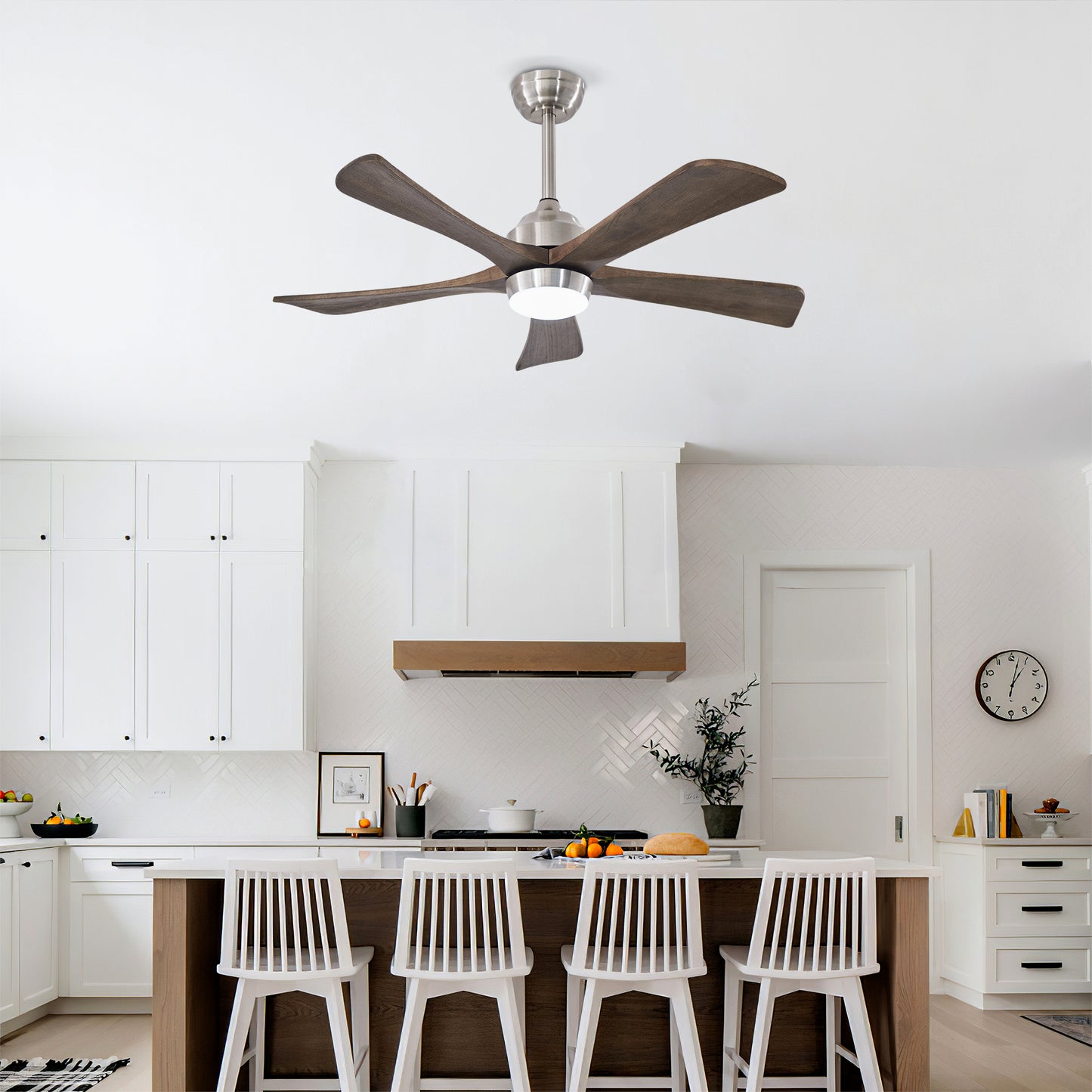 42  5PCS Solid Wood Blades Ceiling Fan With Lights Remote Control,Quiet DC Motor 3 Blade Ceiling Fans 6 Speed Levels,Reversible Ceiling Fan,for Patio Living Room,Bedroom,Office,Indoor. Stain Nickel