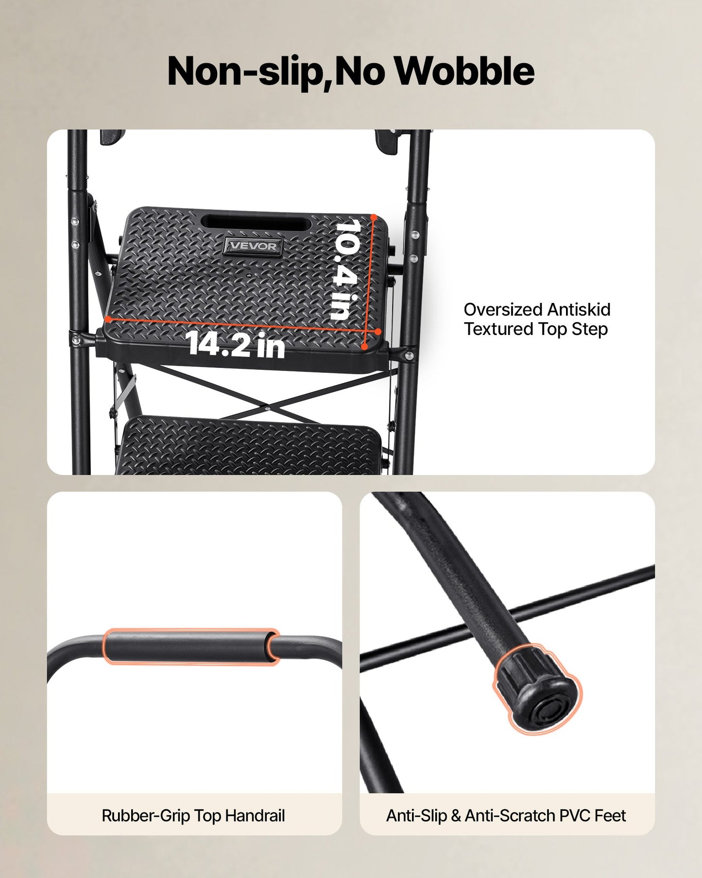 4 Step Ladder, Folding Step Stool With Wide Anti-Slip Pedal, Tool Tray, Comfort Handgrip, 600 Lbs Capacity Portable Steel Ladder, Multi-Use For Kitchen, Home, Household And Office, Black