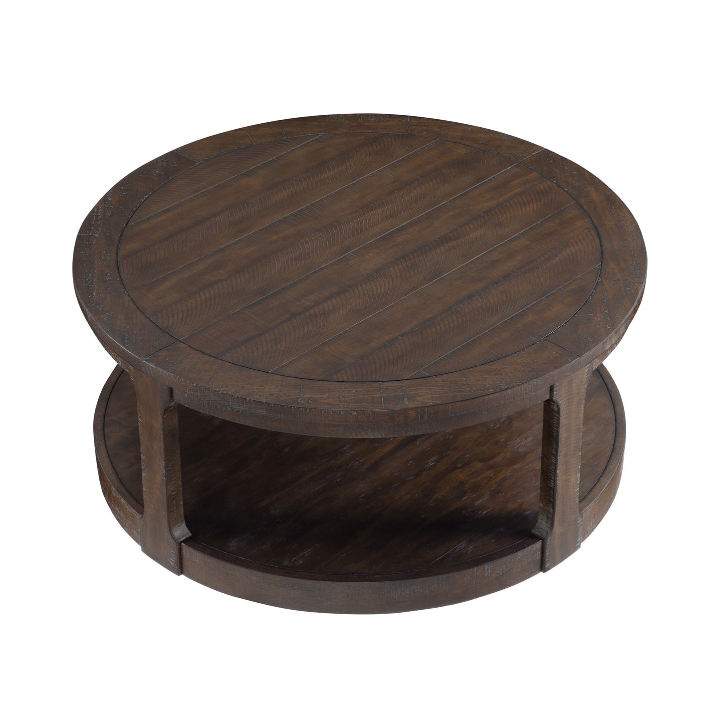 40inch Large Curved 2 Tier Traditional Round Circle Wooden Center Coffee Table,Mid Century Rounded Table With Wheels ,Rustic Style Table For Living Room,Office,Apartment,Brown