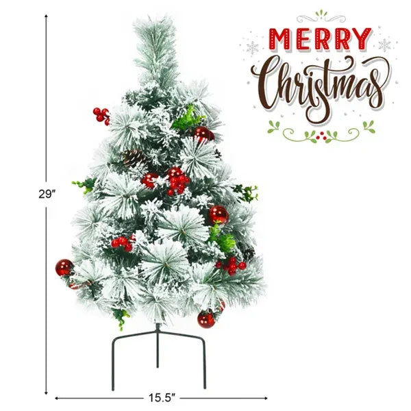 2 Pre-lit Pathway Flocked Christmas Trees 15.5" X 15.5" X 29" (L X W X H)