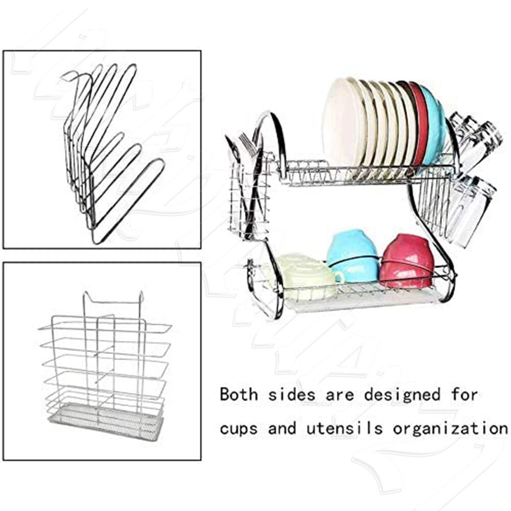 2 Tier Dish Drying Rack Drainer Cup Plate Holder Cutlery Tray Kitchen Organizer
