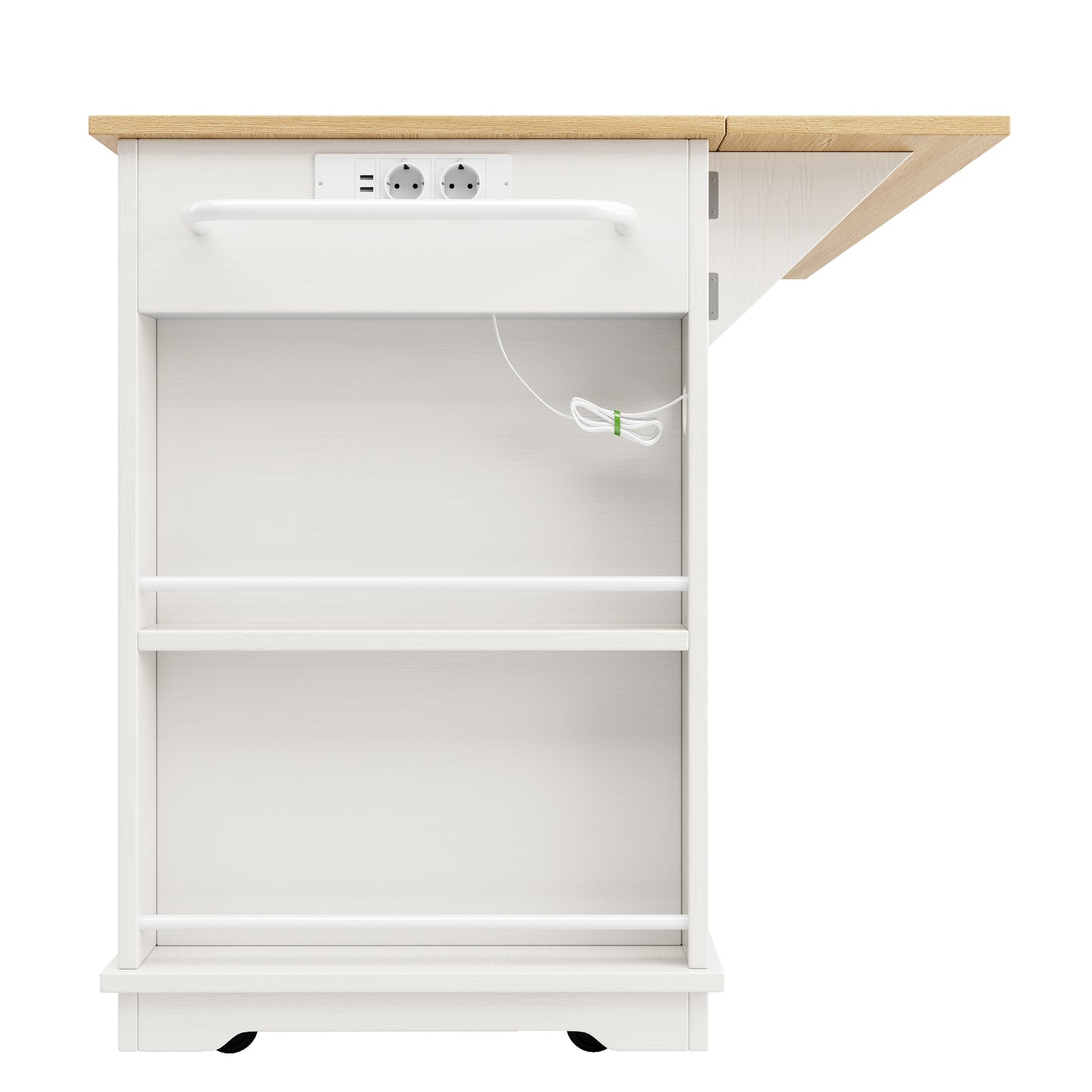 Kitchen Island, Kitchen Trolley Equipped With Power Strip, Kitchen Cabinet, Serving Trolley With Worktop, Buffet Cabinet, Dining Trolley With Wood Grain, Buffet Cabinet, White