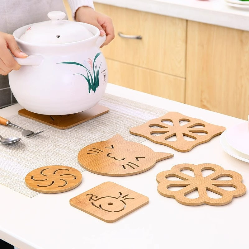 Wooden Coaster Hollow-out Cartoon Design Heat-insulating Mat For The Kitchen