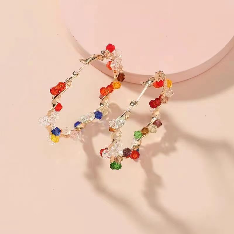 New Zircon European Handmade Colorful Crystal Earrings, Niche Design Big Hoop Earrings Jewelry Gift For Women