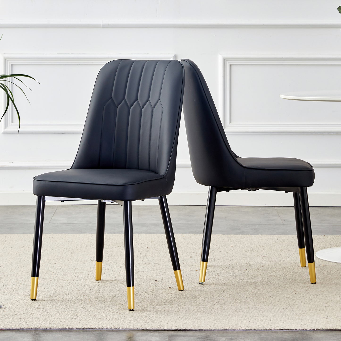 2-piece Package Chair, Modern Black Dining Chair With PU Leather Back Cushion And Black Metal Legs, Suitable For A Variety Of Scenes Such As Dining Room, Kitchen And Bedroom.