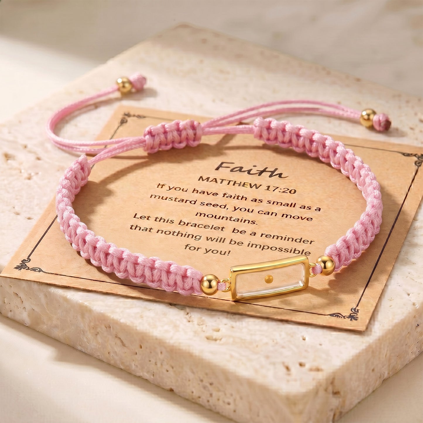 Real Mustard Seed Faith Bracelet, Adjustable Braided Nylon Cord Bracelet For Women Men, Stainless Steel Religious Christian Gift With Scripture Card