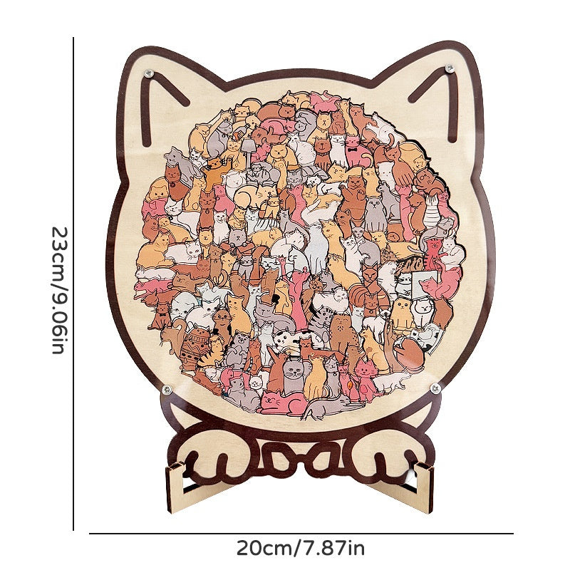 Wooden Puzzle Cute Cat Shape Challenging Irregular Pieces With Frame  3D Cat Design Wooden Jigsaw Puzzles Home Decoration Ornament Birthday Gift For Kids
