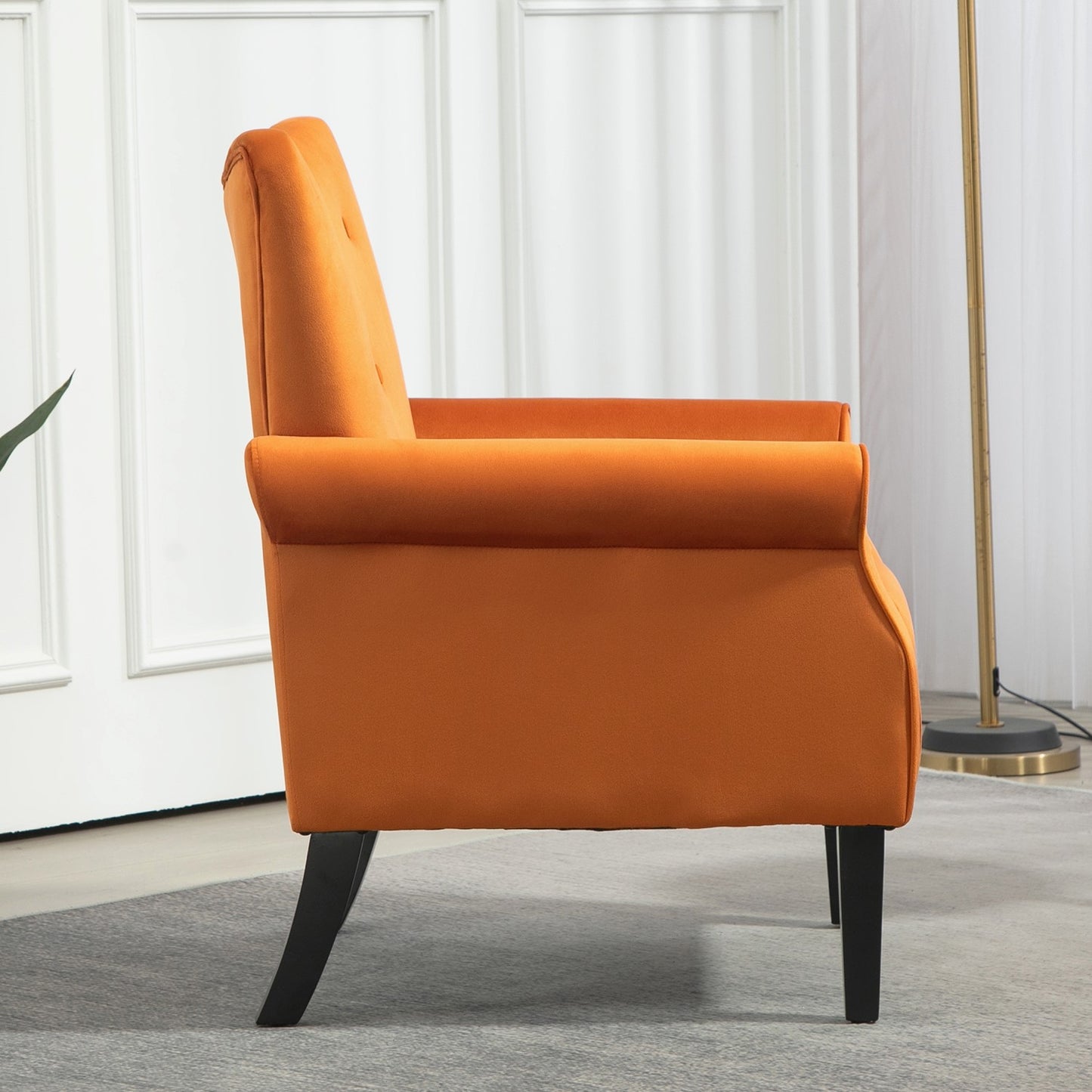 Mid-Century Modern Wingback Accent Chair, Upholstered Fabric Armchair With Sturdy Wood Legs, High-Back Padded Club Chair For Living Room Bedroom Office