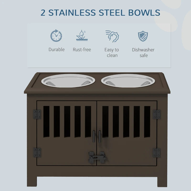 PawHut Dog Food Storage Cabinet With Bowls & Dog Feeding Station, Espresso