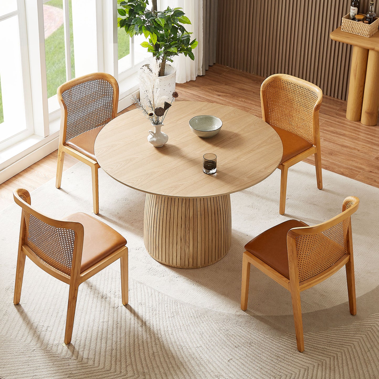 Round Dining Table Modern Wood Kitchen Table 47.24  Circular Tabletop For Leisure Coffee Table OAK.