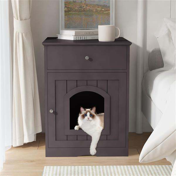Wooden Pet House Cat Litter Box Enclosure With Drawer, Side Table, Indoor Pet Crate, Cat Home Nightstand Brown