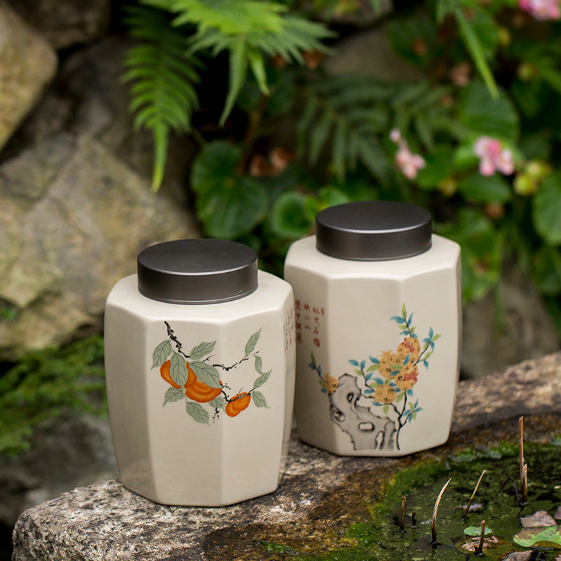 Vintage Grass Grey Ceramic Tea Can
