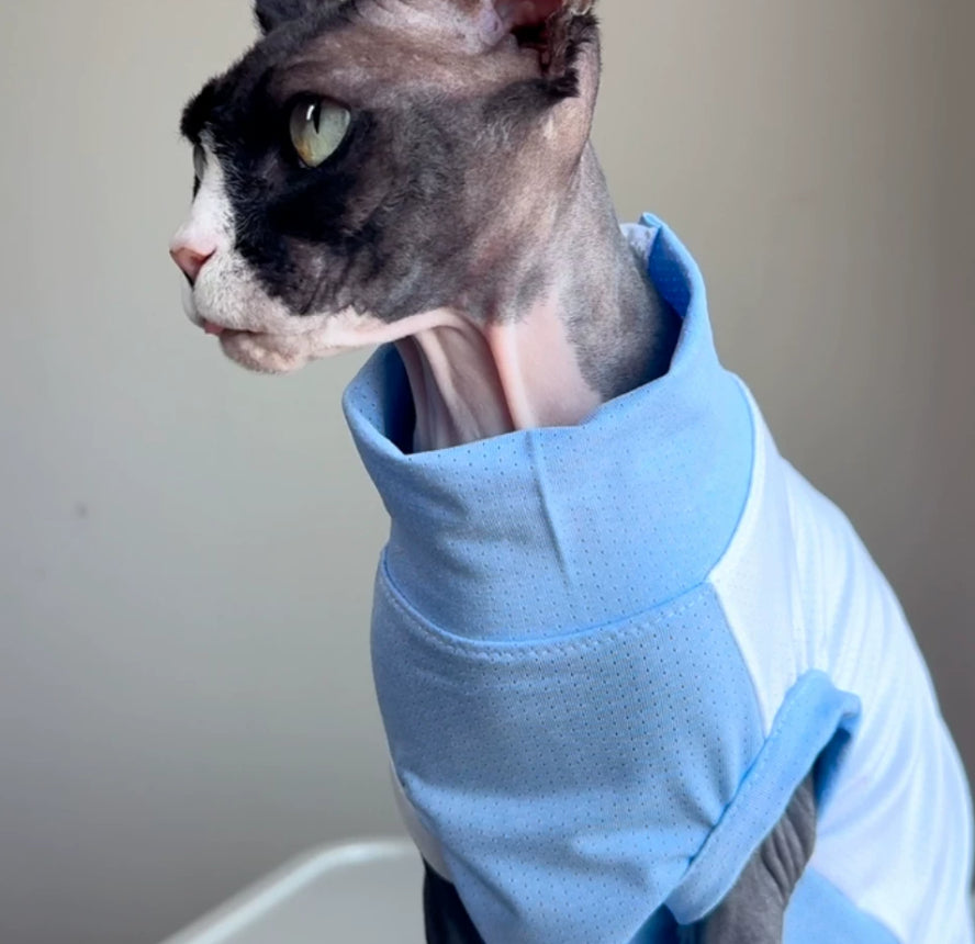 Sphynx Cat Summer Cooling Shirt Stretch Blue Mesh Vest Sun Protection