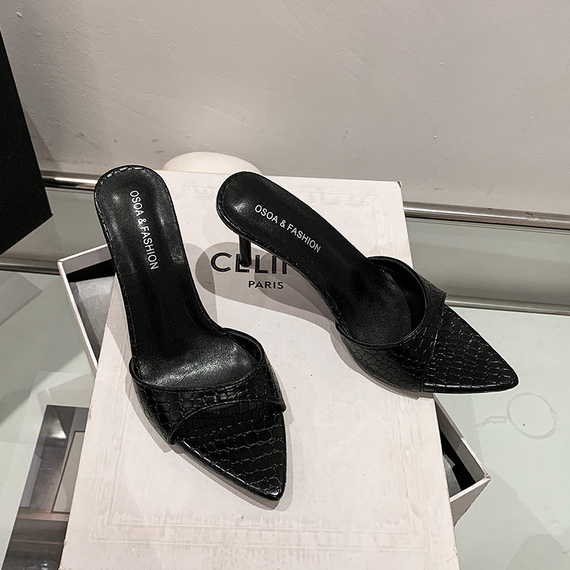 2026 New Patent Leather High Heel Slide Sandals, One Strap Pointed Toe Stiletto Slippers, Elegant Summer Party Footwear
