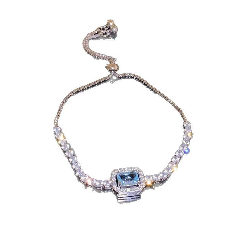 Frosted Blue Zirconia Bangle Ins Korean Style Bracelet Elegant Versatile Fashion Hand Jewelry