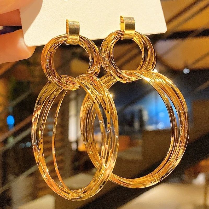 2026 New Stainless Steel Earrings, Geometric Hollow Long Hoop Statement Jewelry