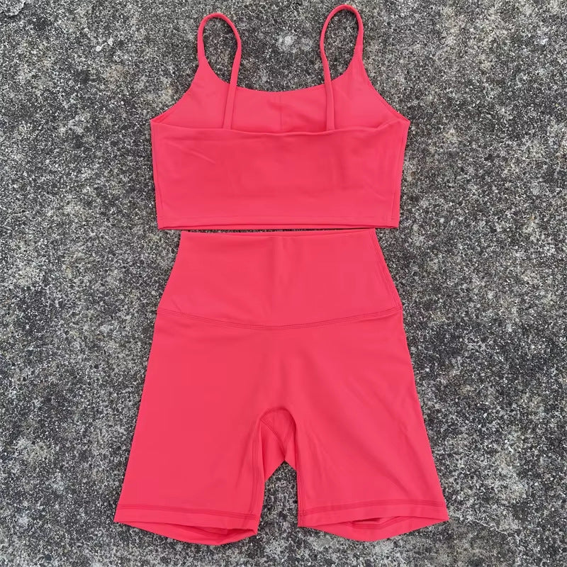 Womens Fitness Yoga Top And Brushed Cycling Shorts