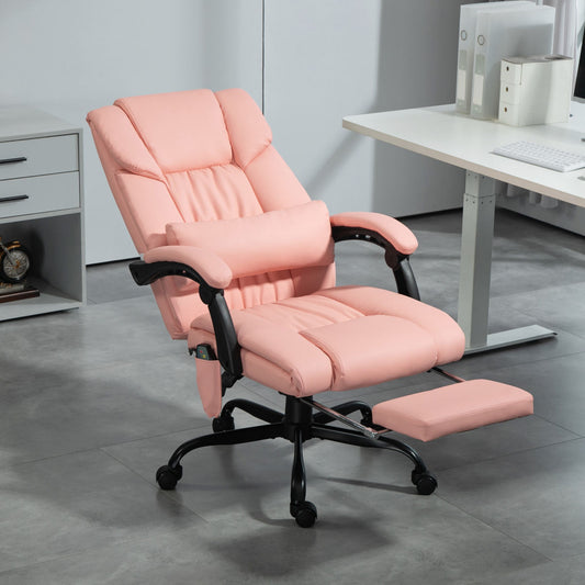 Massage Office Chair with 6 Vibrating Points, High Back Reclining Office Chair with Footrest and Remote, Pink