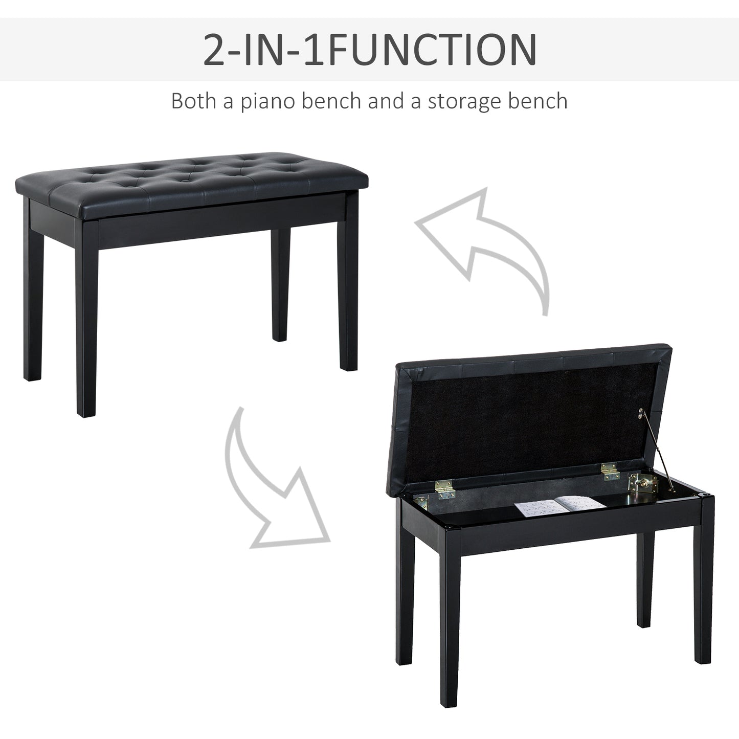 PU Leather Upholstered Piano Stool Makeup Stool Bench Dressing Table Seat With Storage 76x36x50cm, Black