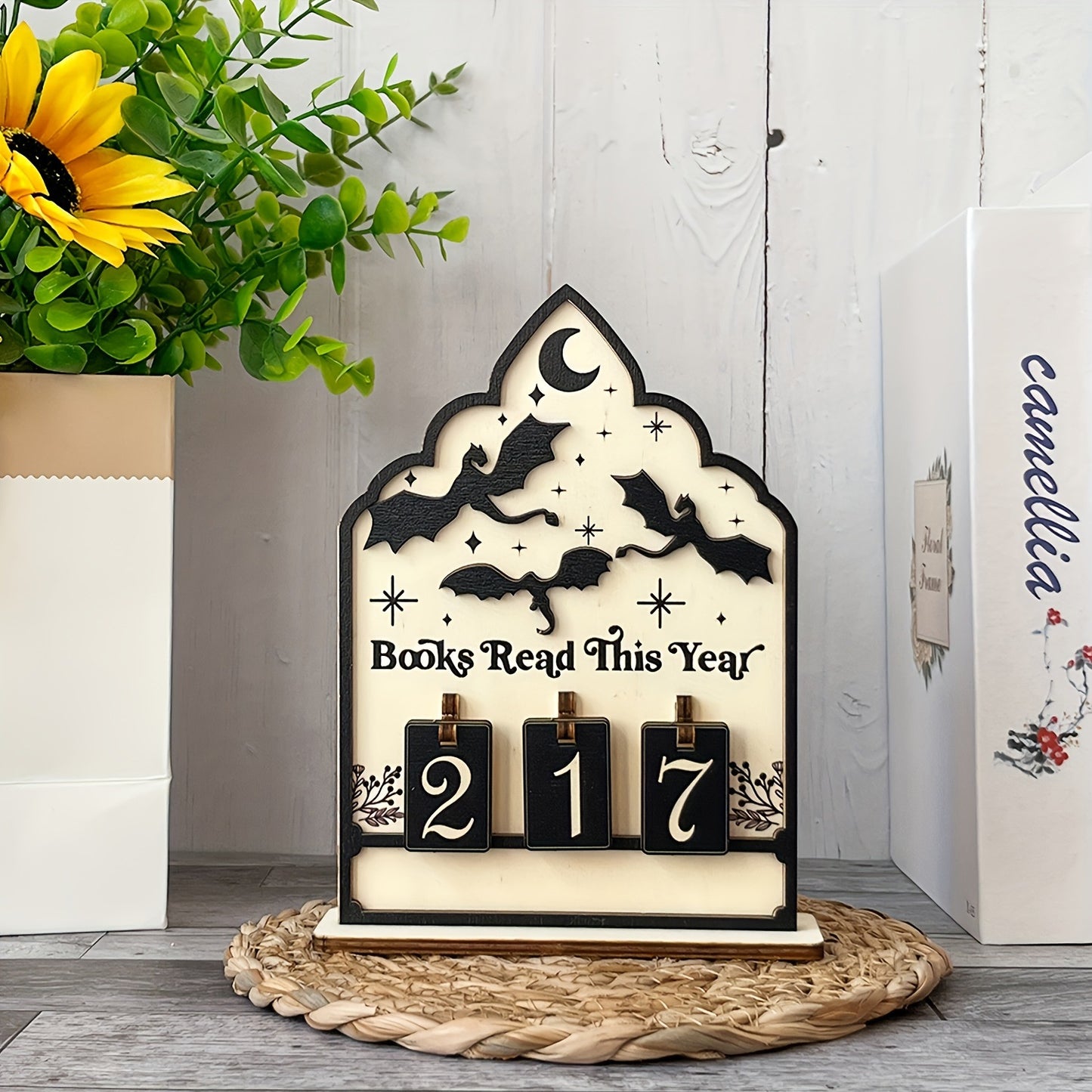 Wooden Reading Count Tracker For Book Lovers Desktop Decor Piece