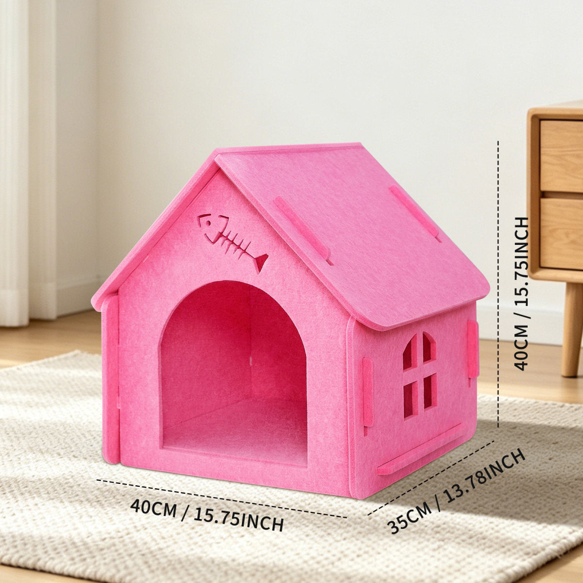 Detachable Felt Cat House, Cute Cottage Style Cat Cave, Indoor Cozy Pet Hideaway Shelter For Small Medium Cats